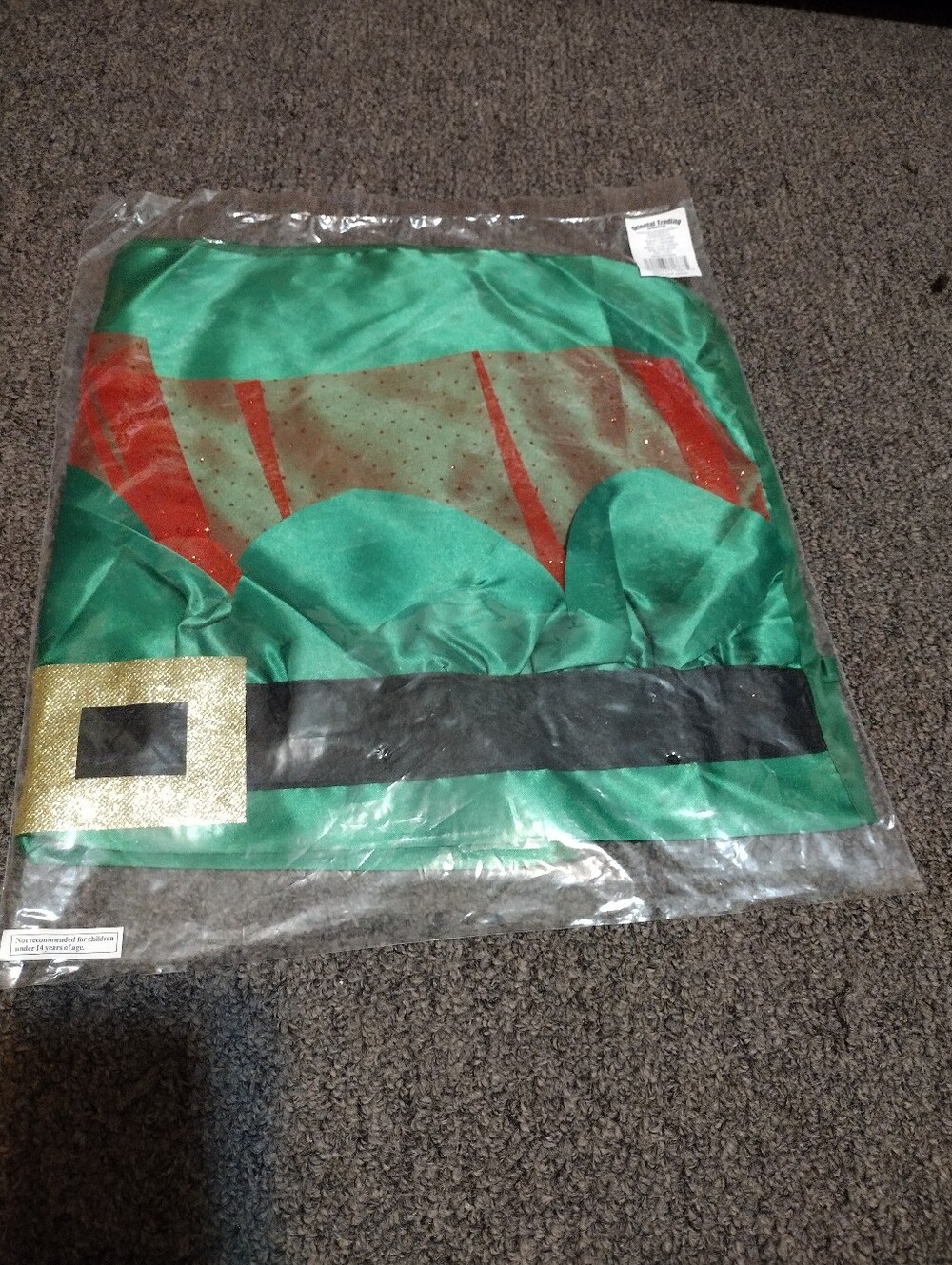Green Satin Adult Elf Apron With Gold Buckle